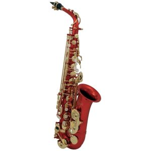 Roy Benson AS-202R: Saxofón Alto en Mi Bemol (Eb) con Llave de Fa Sostenido Agudo. Terminado Rojo Laqueado