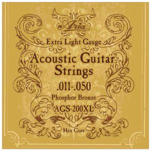 ARIA® AGS-200XL: Encordadura para Guitarra Acústica Bronce Fosforado Extra Light.011-.050