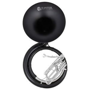 Jupiter JSP1000 BSK: Tuba Sousafón de Fibra de Vidrio Negro plateado con Pistones de Acero Inoxidable y Estuche
